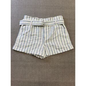 FRAME Women's 6 Casual Linen Blend Shorts Chambray‎ Light Blue Stripe